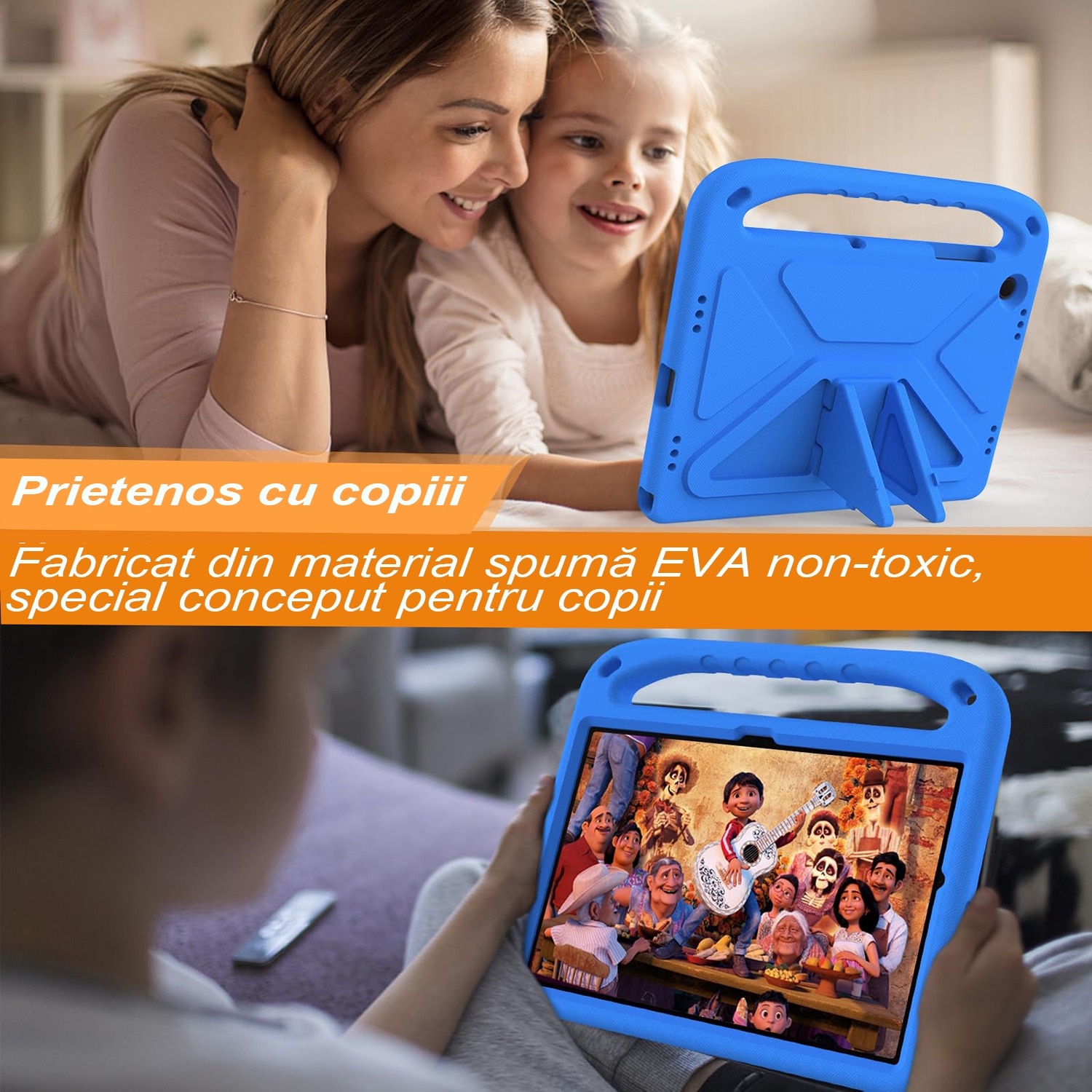 Husa rezistenta la cadere pentru tableta Samsung Galaxy Tab A9 Plus 11inch, Husa de protectie pentru tableta, Fudisenn®, Skid - Proof Texture, Support Multi - Angle Standing, Rezistenta La Socuri, Useful Handle, Albastru