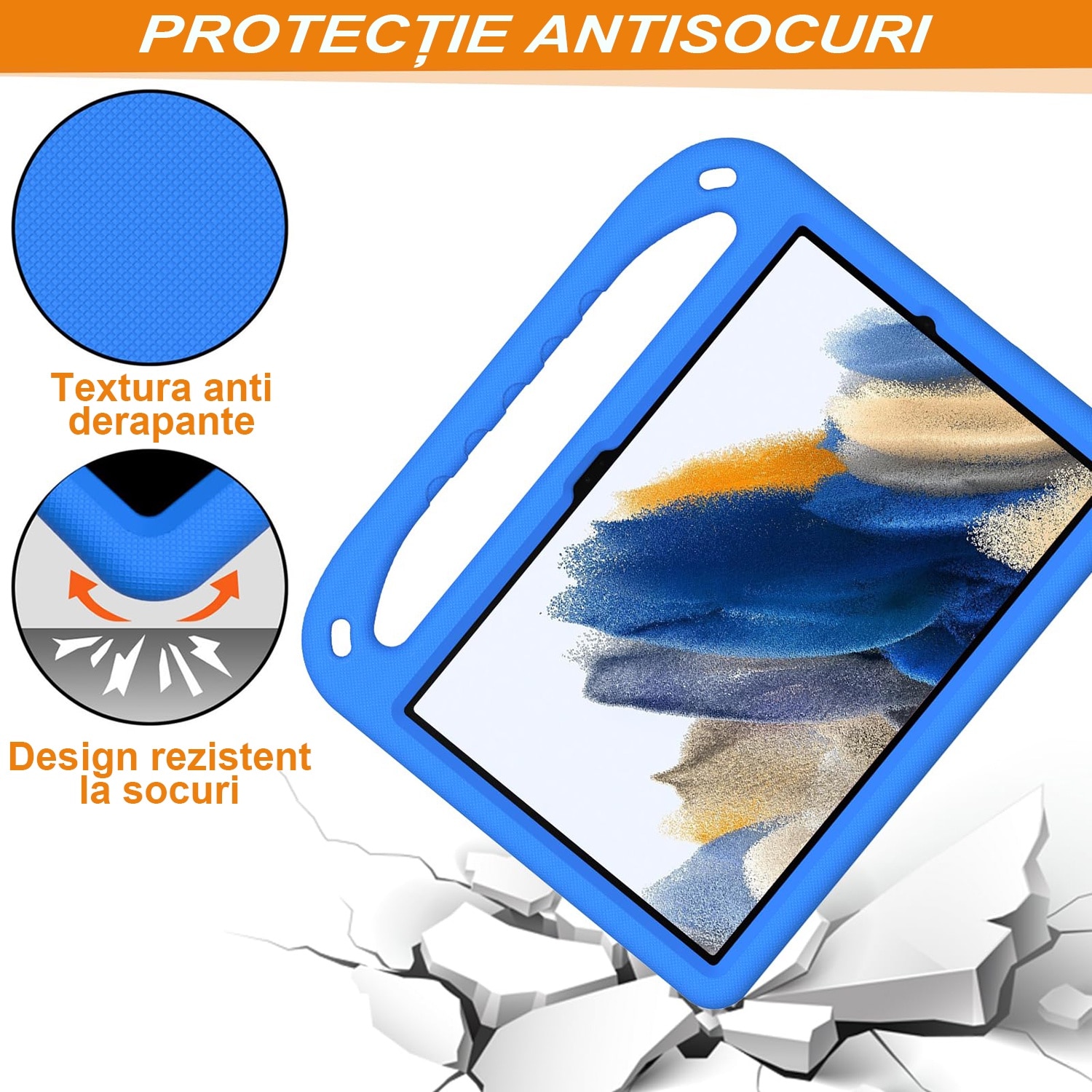 Husa rezistenta la cadere pentru tableta Samsung Galaxy Tab A9 Plus 11inch, Husa de protectie pentru tableta, Fudisenn®, Skid - Proof Texture, Support Multi - Angle Standing, Rezistenta La Socuri, Useful Handle, Albastru