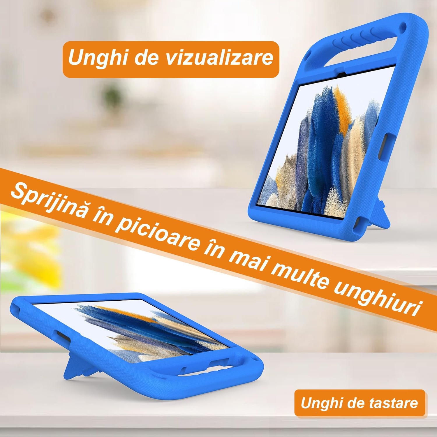 Husa rezistenta la cadere pentru tableta Samsung Galaxy Tab A9 Plus 11inch, Husa de protectie pentru tableta, Fudisenn®, Skid - Proof Texture, Support Multi - Angle Standing, Rezistenta La Socuri, Useful Handle, Albastru
