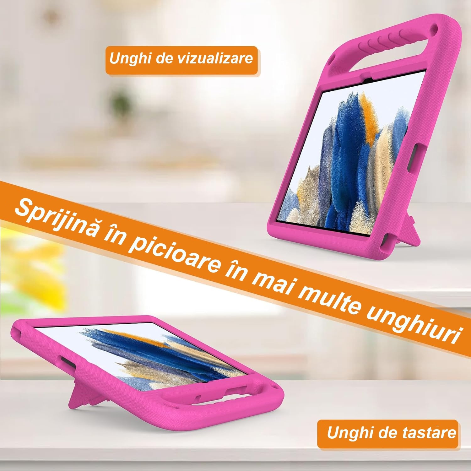 Husa rezistenta la cadere pentru tableta Samsung Galaxy Tab A9 Plus 11inch, Husa de protectie pentru tableta, Fudisenn®, Skid - Proof Texture, Support Multi - Angle Standing, Rezistenta La Socuri, Useful Handle, Roz