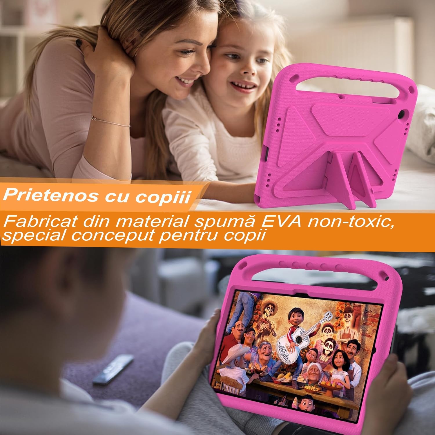 Husa rezistenta la cadere pentru tableta Samsung Galaxy Tab A9 Plus 11inch, Husa de protectie pentru tableta, Fudisenn®, Skid - Proof Texture, Support Multi - Angle Standing, Rezistenta La Socuri, Useful Handle, Roz