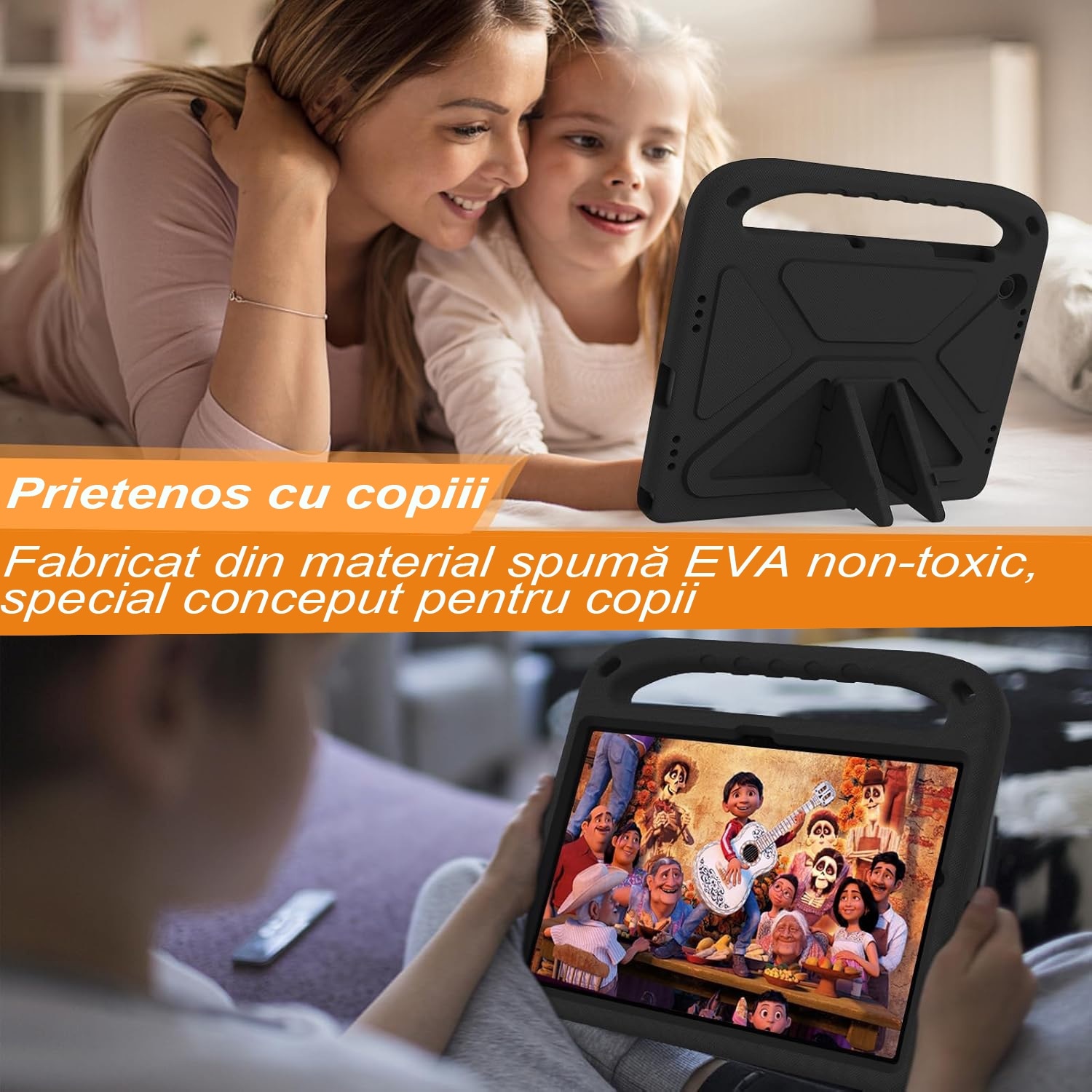 Husa rezistenta la cadere pentru tableta Samsung Galaxy Tab A9 Plus 11inch, Husa de protectie pentru tableta, Fudisenn®, Skid - Proof Texture, Support Multi - Angle Standing, Rezistenta La Socuri, Useful Handle, Negru