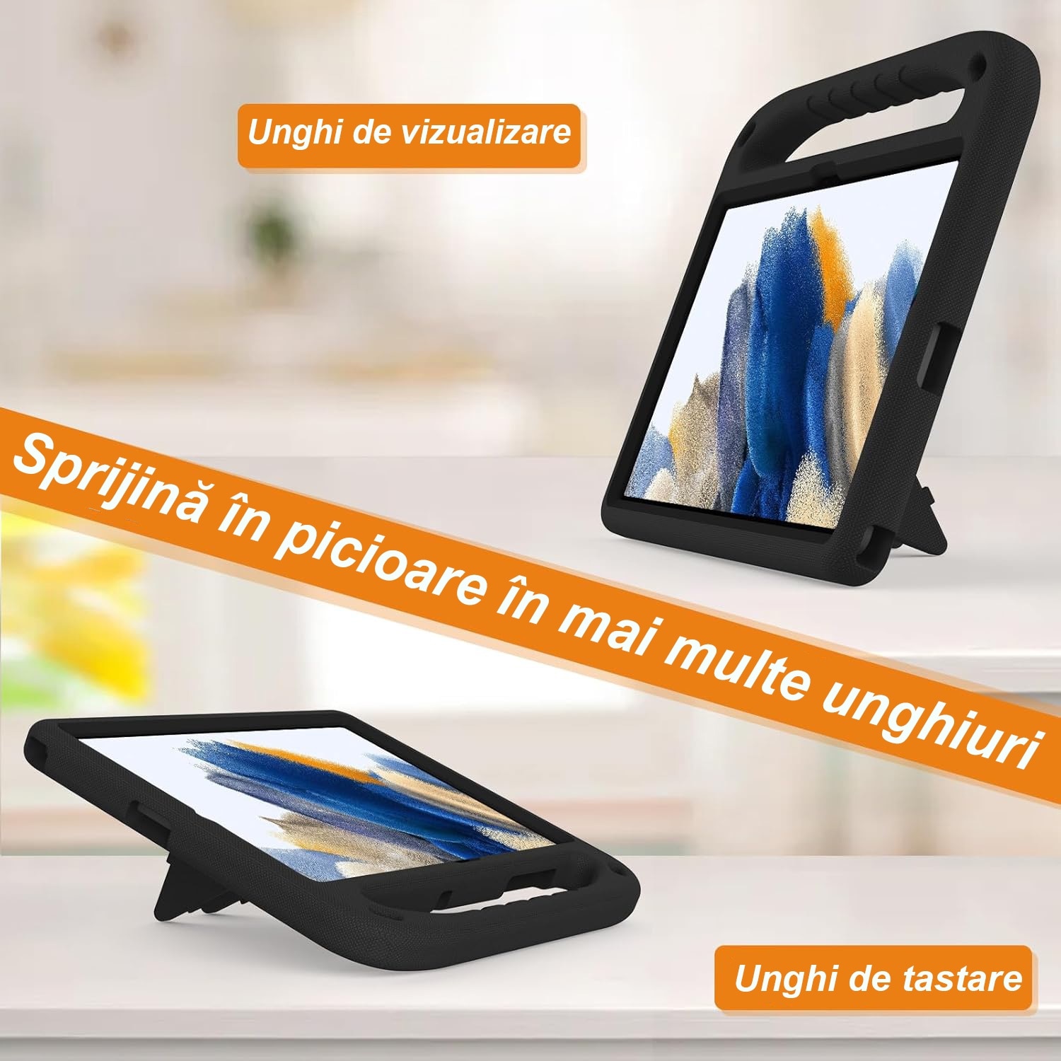 Husa rezistenta la cadere pentru tableta Samsung Galaxy Tab A9 Plus 11inch, Husa de protectie pentru tableta, Fudisenn®, Skid - Proof Texture, Support Multi - Angle Standing, Rezistenta La Socuri, Useful Handle, Negru