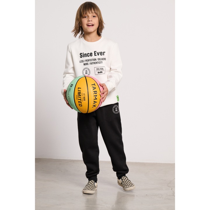 Trening lifestyle copii BDTK, jogger, fleece interior, alb/negru, bumbac