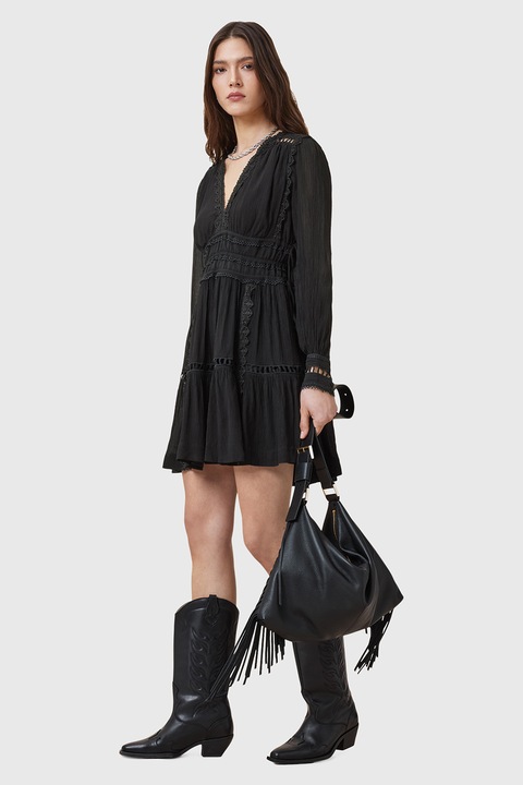 ALLSAINTS, Xanthe bővülő miniruha hímzett részletekkel, Fekete