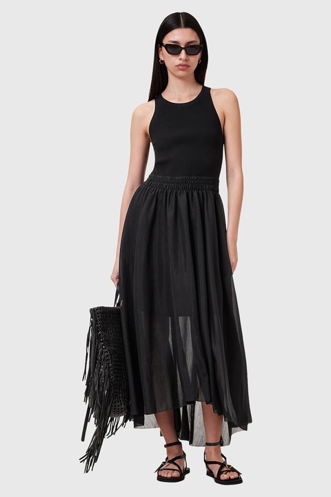 ALLSAINTS, Zenia kerek nyakú hosszú ruha, Fekete/Átlátszó, L