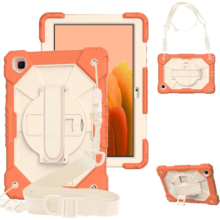 Калъф за таблет iPad 9/8 10.2", оранжев, със стойка и регулируема презрамка, тройна конструкция