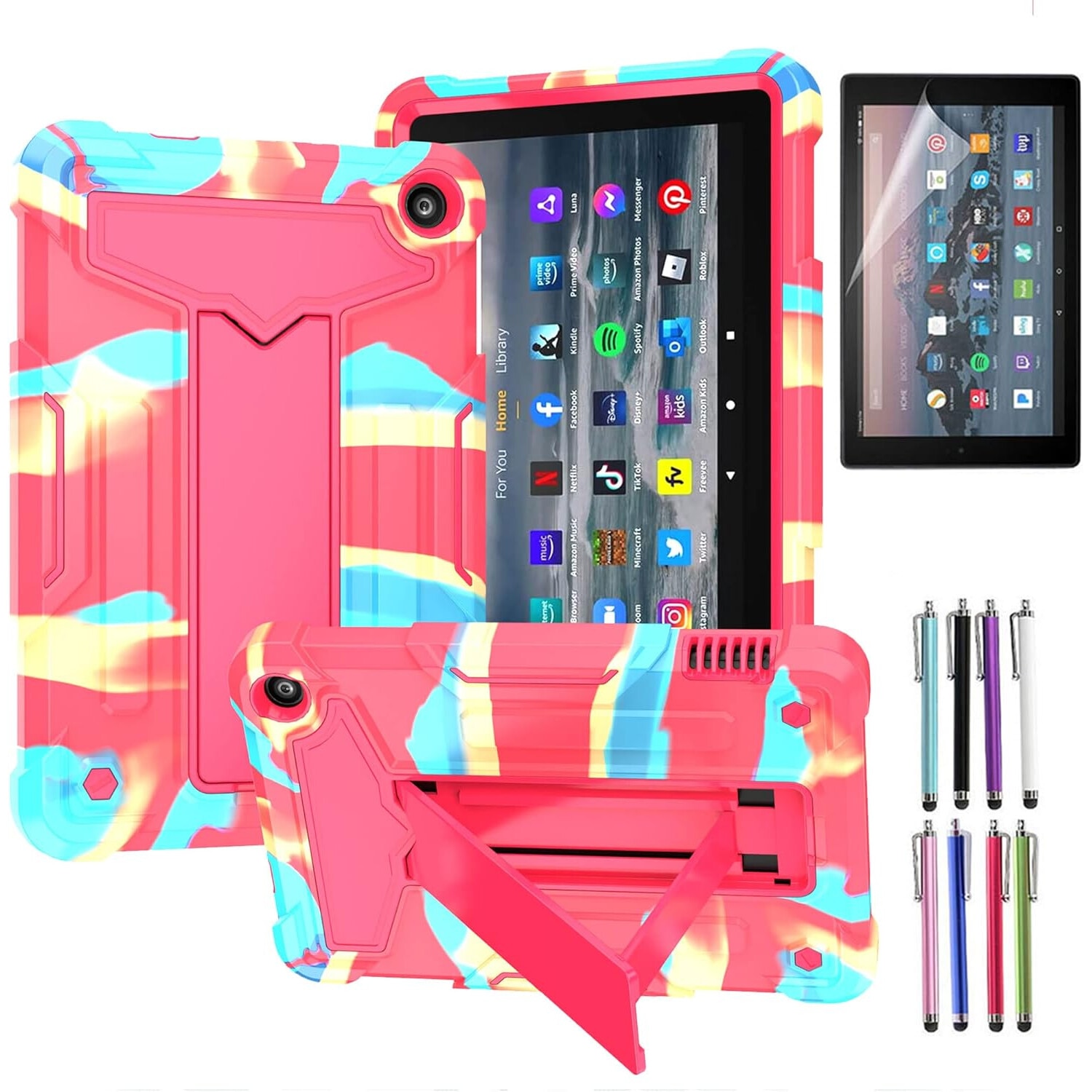 Husa Amazon Fire 7 de 7,0 inchi cu armura si suport roz