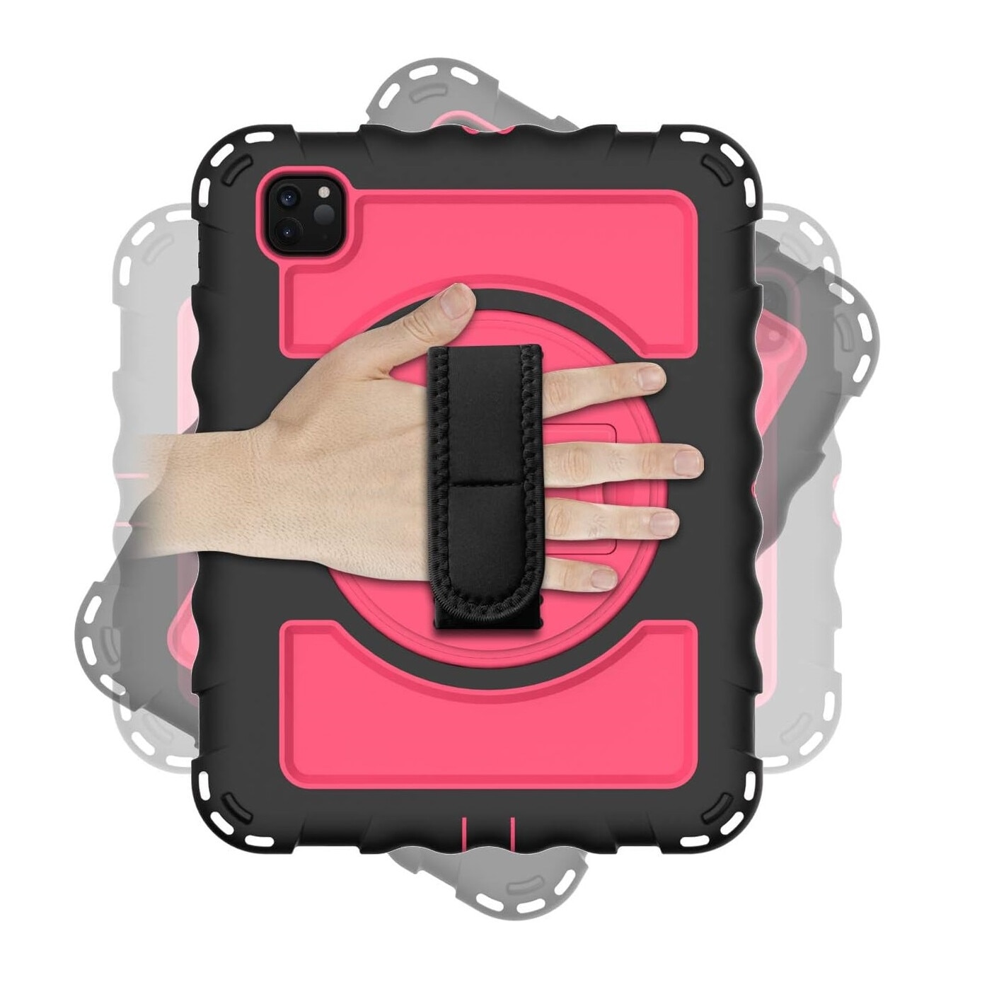 Husa tableta iPad Air 5/Air 4/Pro 11", roz, cu suport si curea reglabila, trei straturi de protectie