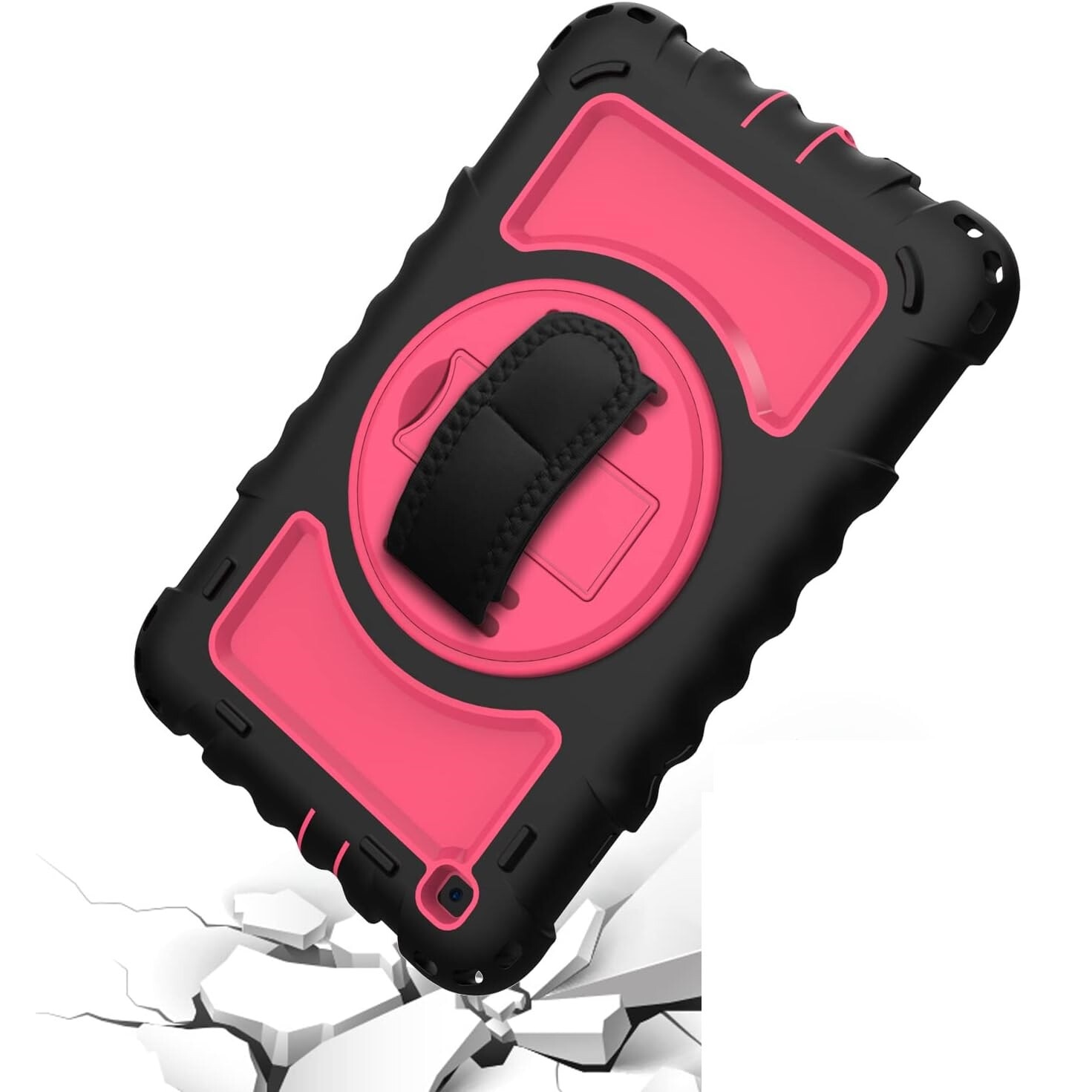 Husa tableta, Samsung Galaxy Tab A 8.4", 3 straturi, roz, cu suport si curea ajustabila