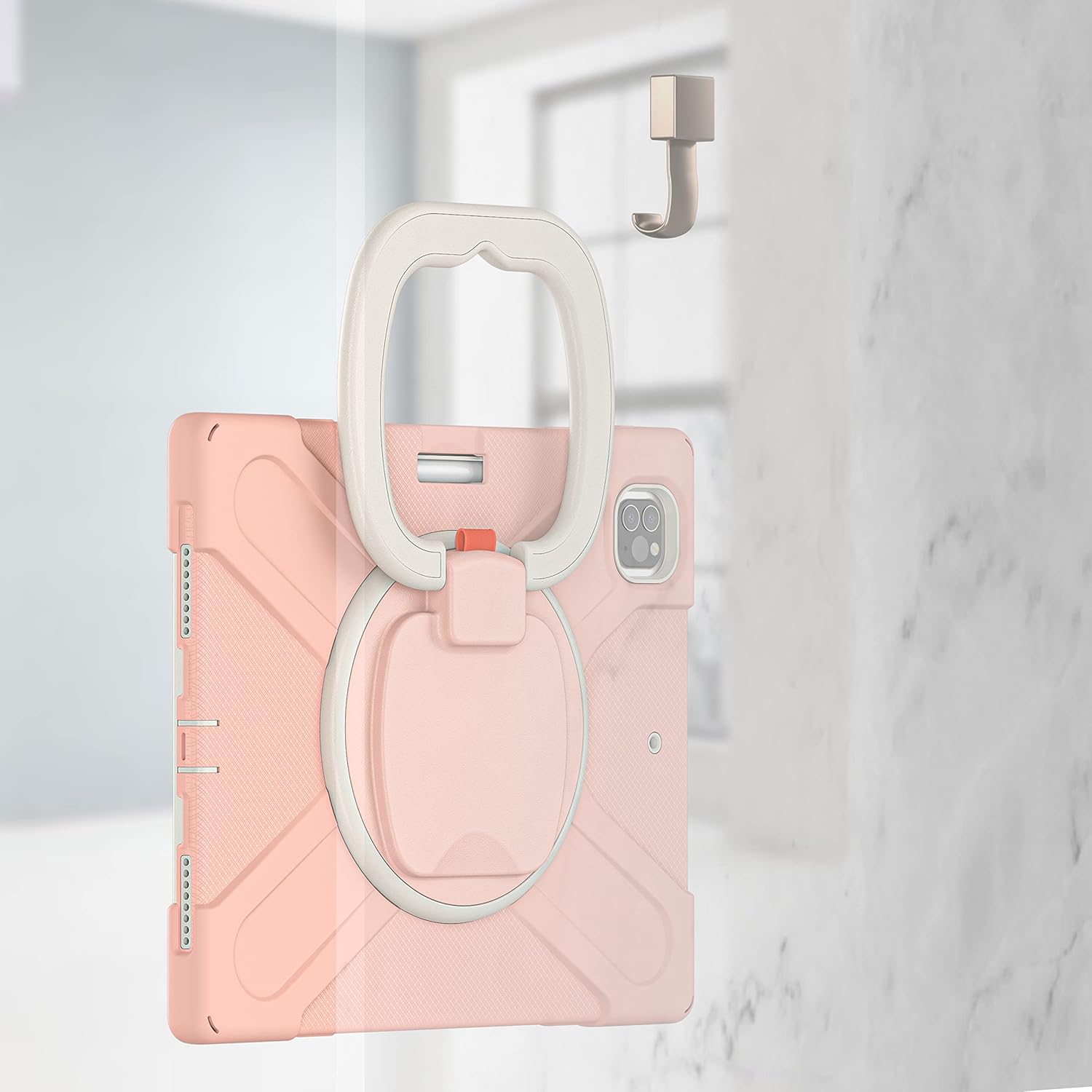 Husa pentru tableta iPad Pro 12.9", roz, cu suport si curea reglabila, trei straturi de protectie