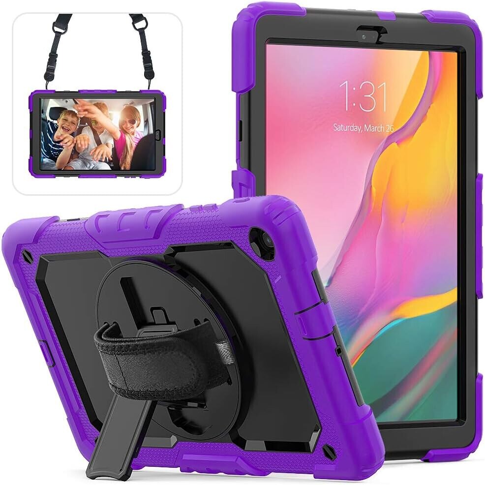 Husa tableta cu suport si curea, pentru Samsung Galaxy Tab A8, violet, 3 straturi, protectie completa