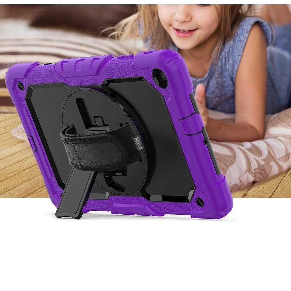 Husa tableta cu suport si curea, pentru Samsung Galaxy Tab A8, violet, 3 straturi, protectie completa