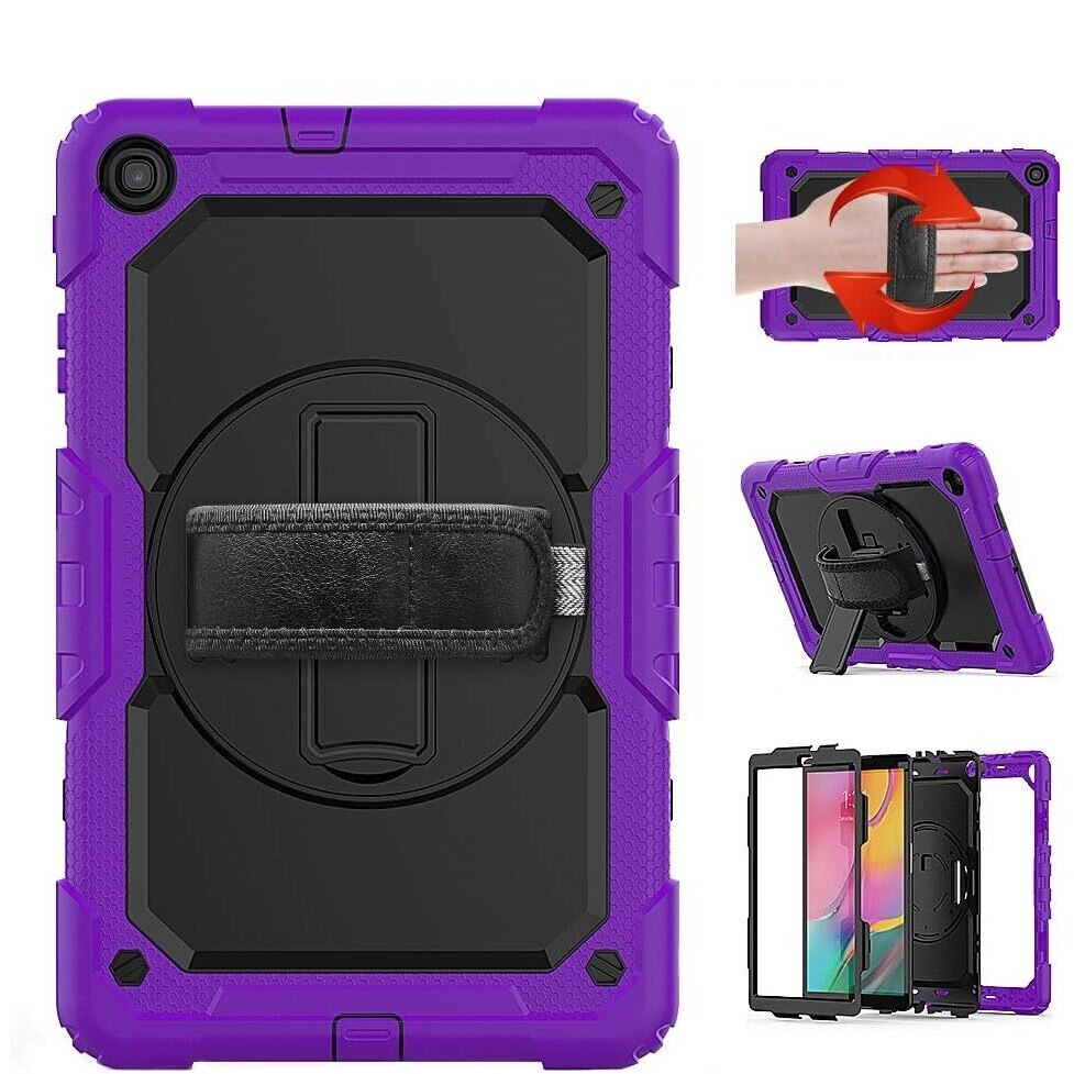 Husa tableta cu suport si curea, pentru Samsung Galaxy Tab A8, violet, 3 straturi, protectie completa
