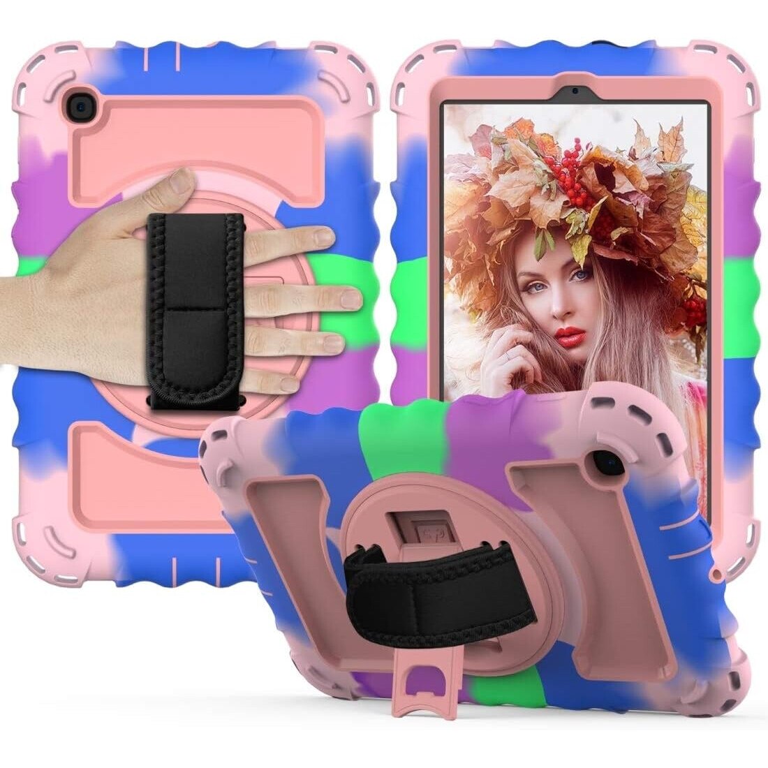 Husa pentru tableta, Samsung Galaxy Tab A 8.4", 3 straturi, suport rotativ 360°, multicolor