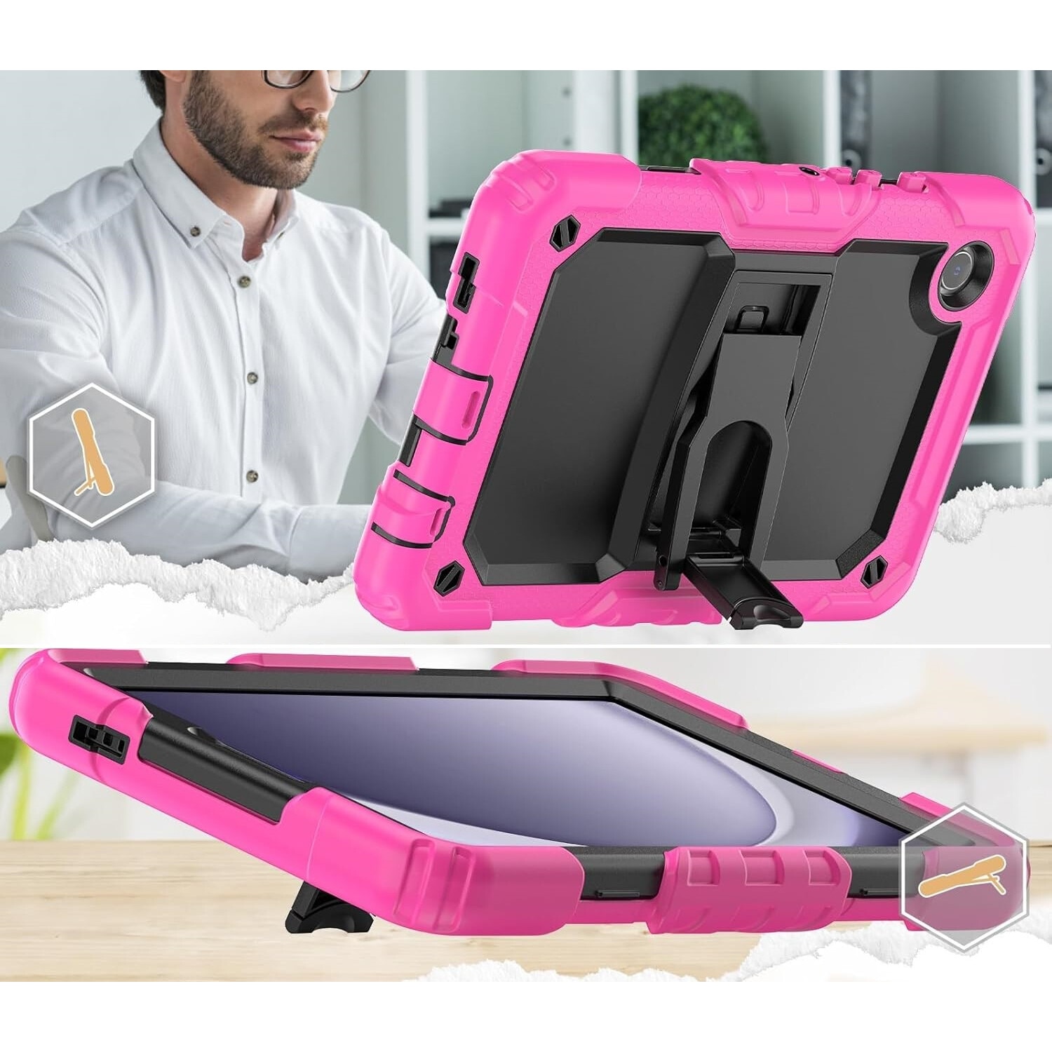 Husa pentru iPad Mini 5/4 7.9", roz, cu suport si curea reglabila