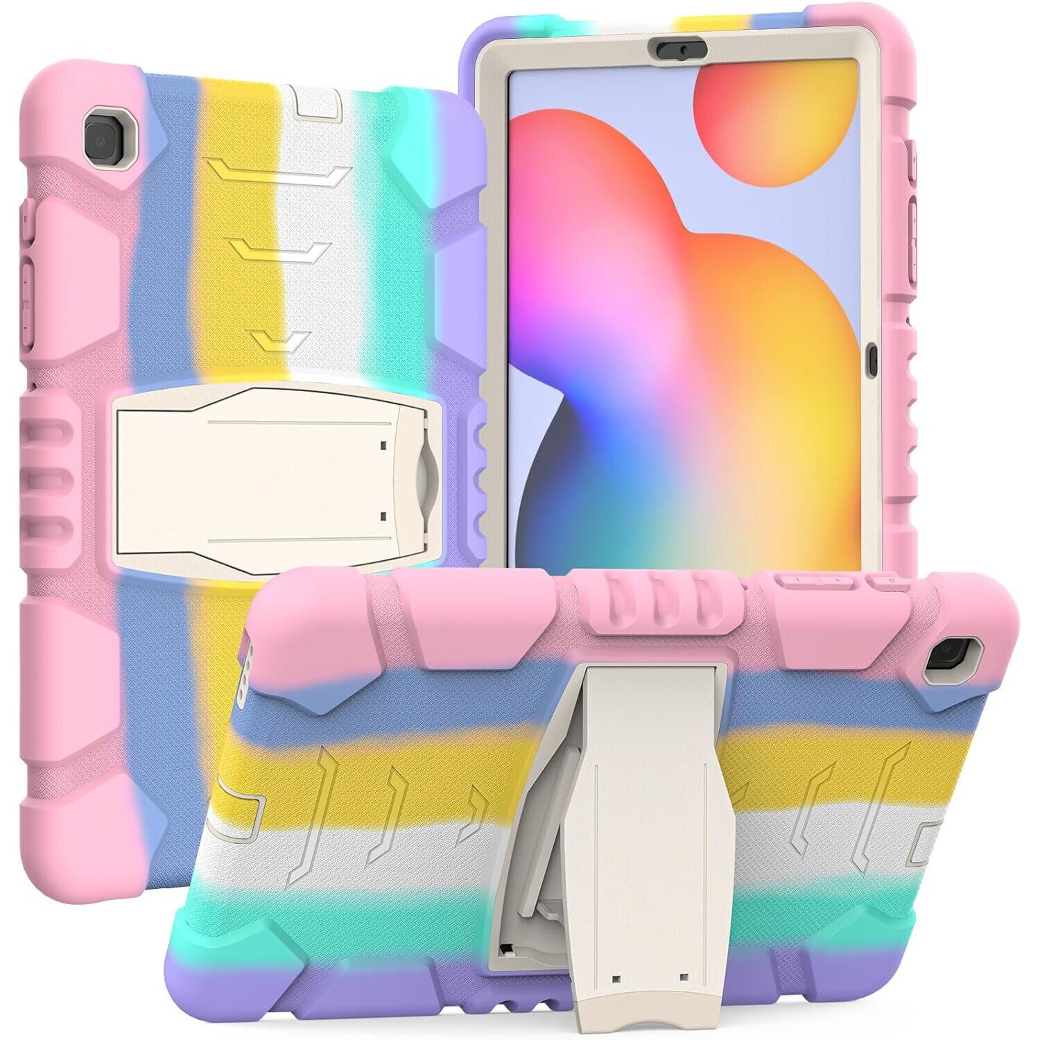 Husa pentru tableta cu suport, multicolor, iPad 6/Air 2, 3 piese, silicon, plastic