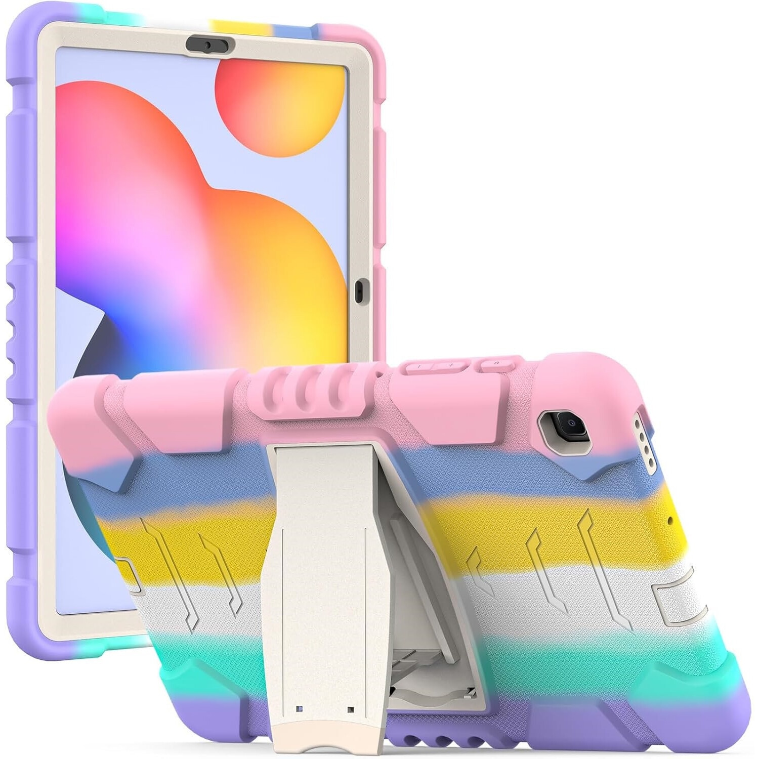 Husa pentru tableta cu suport, multicolor, iPad 6/Air 2, 3 piese, silicon, plastic