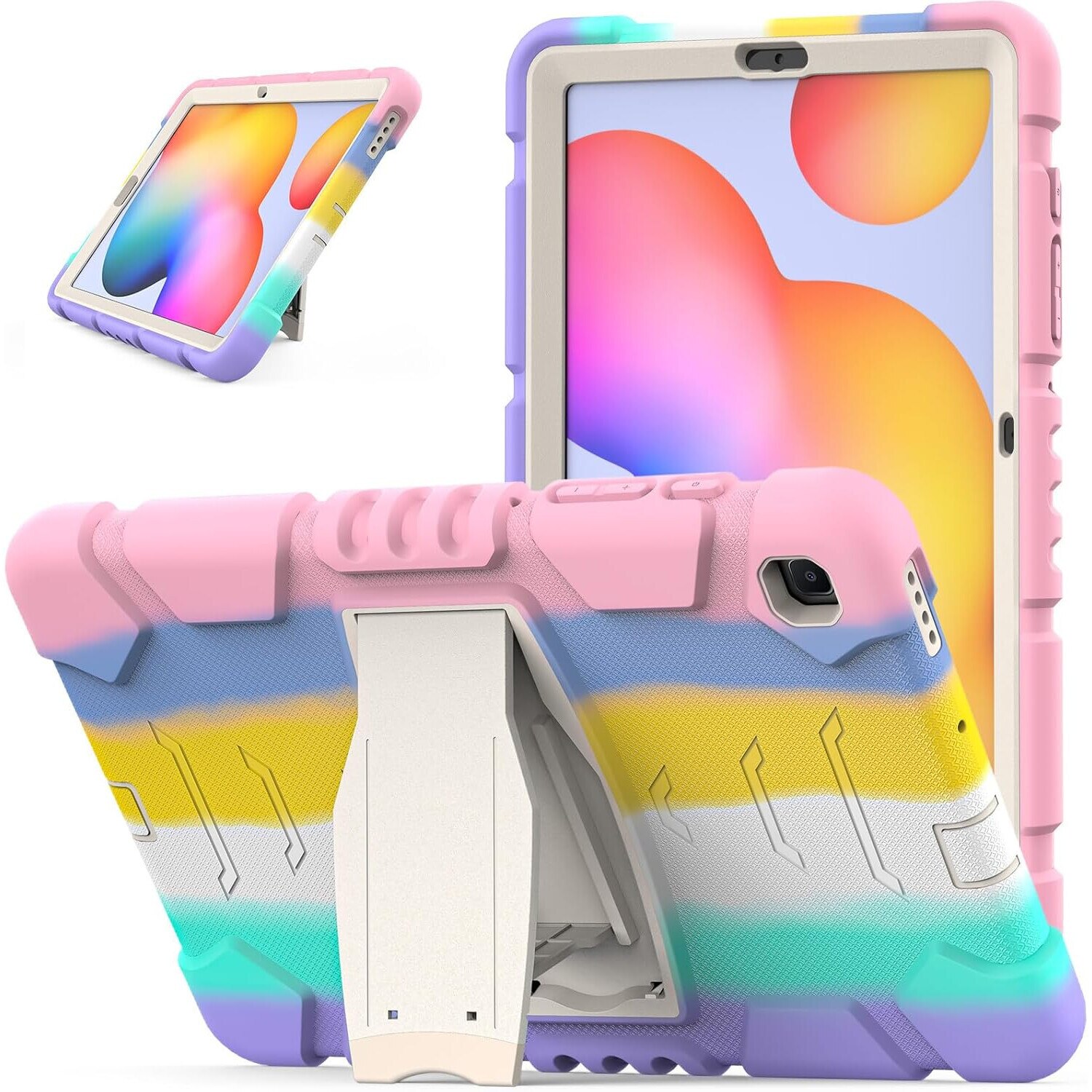 Husa pentru tableta cu suport, multicolor, iPad 6/Air 2, 3 piese, silicon, plastic