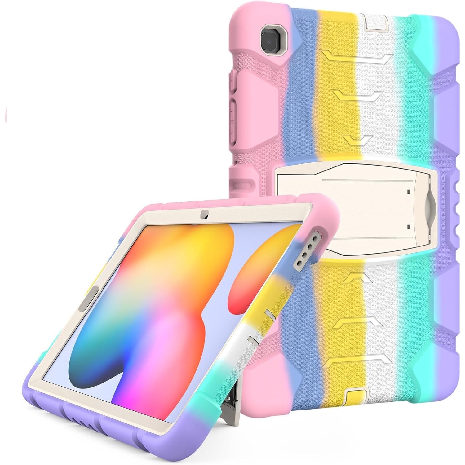 Husa pentru tableta cu suport, multicolor, iPad 6/Air 2, 3 piese, silicon, plastic