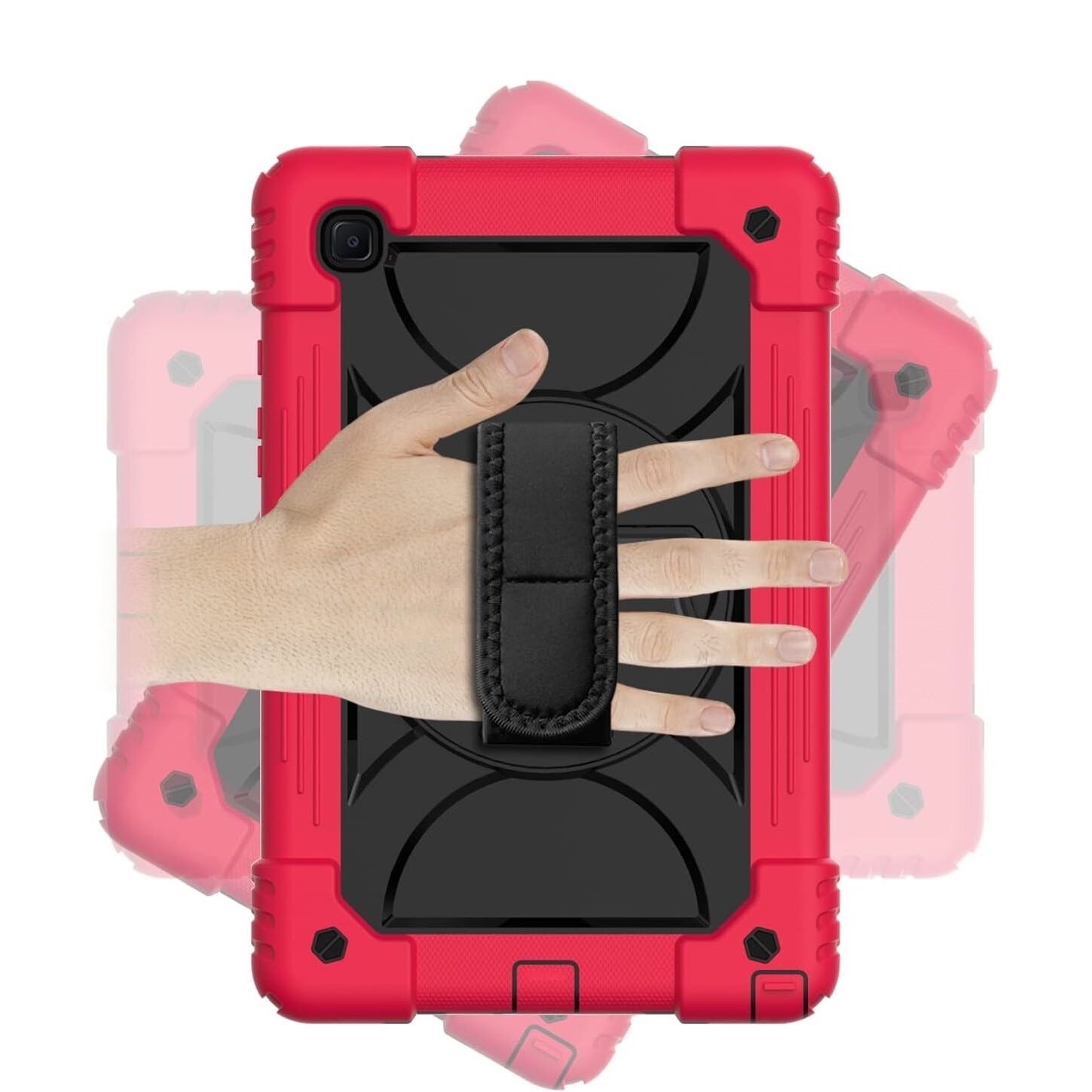 Husa tableta, Samsung Galaxy Tab A 10.1", rosie, cu suport si curea reglabila, trei straturi de protectie