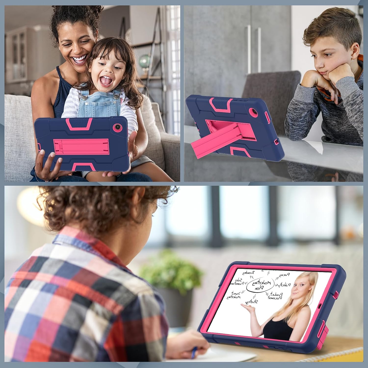 Husa tableta cu suport, roz/albastru, pentru Samsung Galaxy Tab A 8.4"