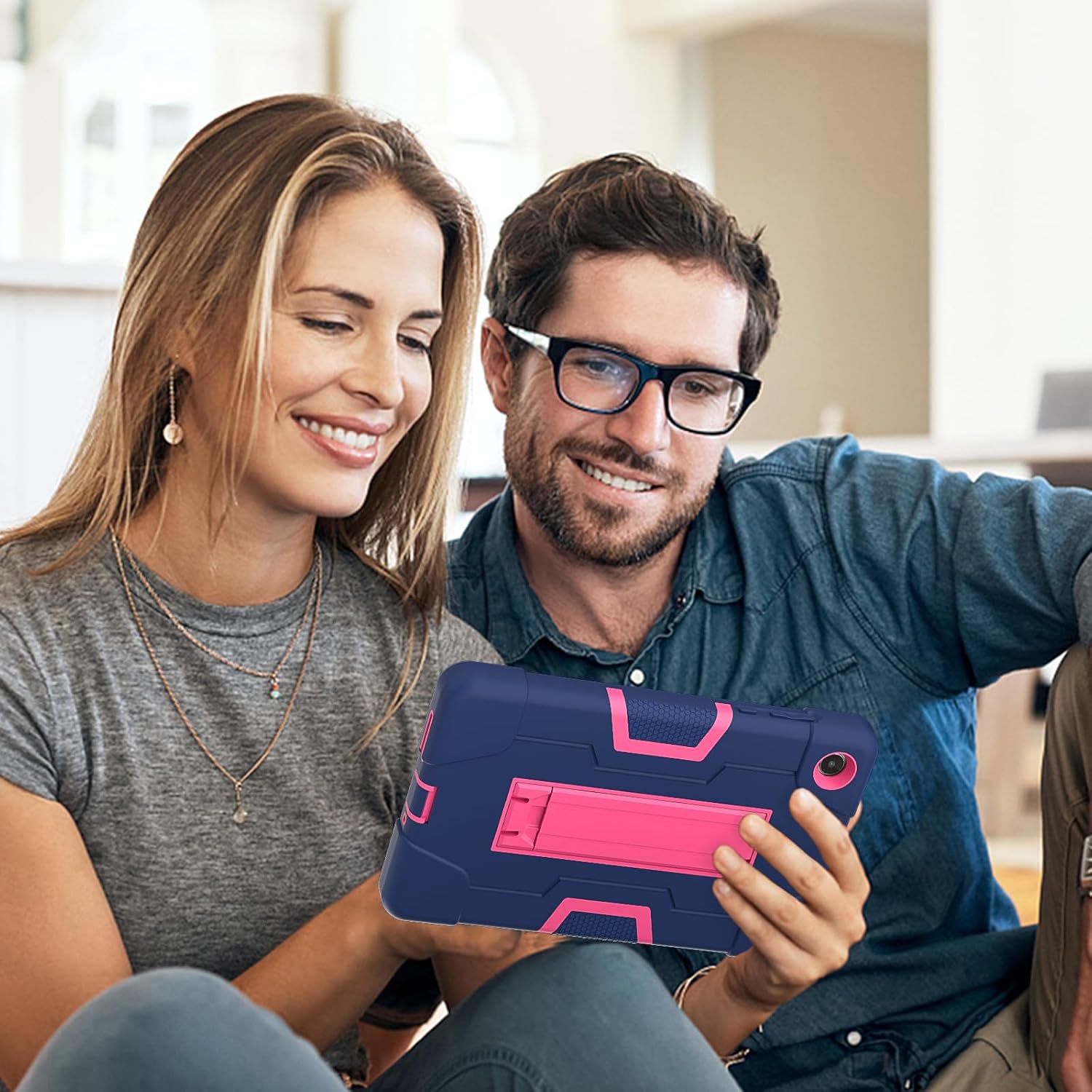 Husa tableta cu suport, roz/albastru, pentru Samsung Galaxy Tab A 8.4"