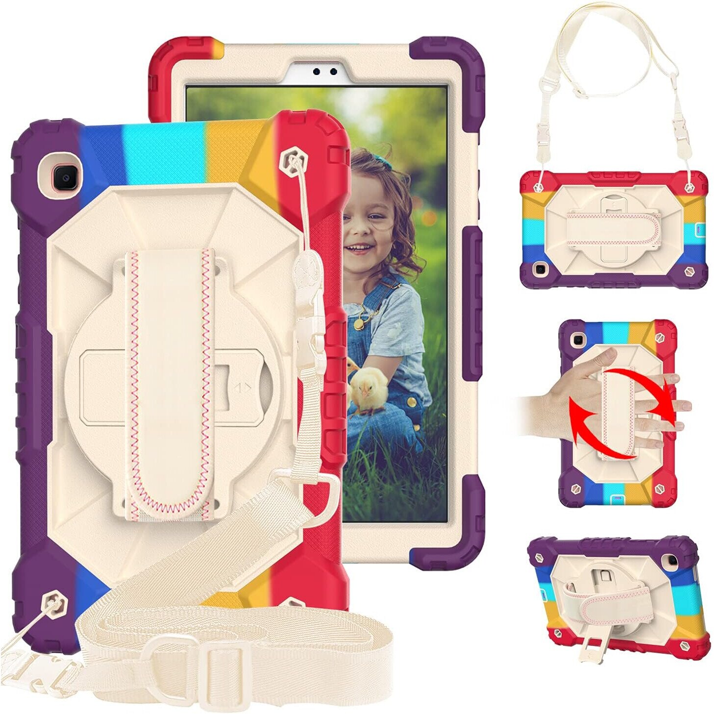 Husa tableta cu suport si curea, pentru Samsung Galaxy Tab A7 Lite 8,7", multicolor, 3 straturi
