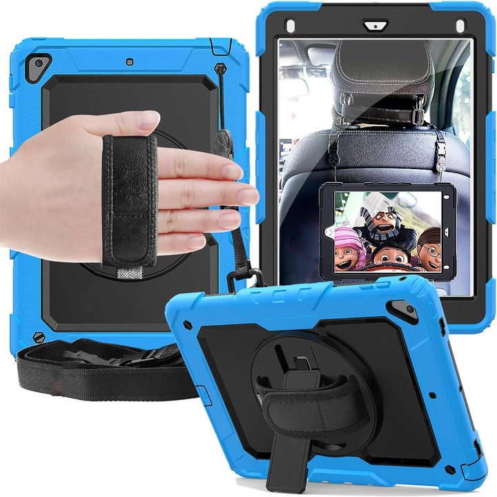 Husa tableta iPad Air 3/Pro 10.5", 3 straturi, suport rotativ 360°, albastra