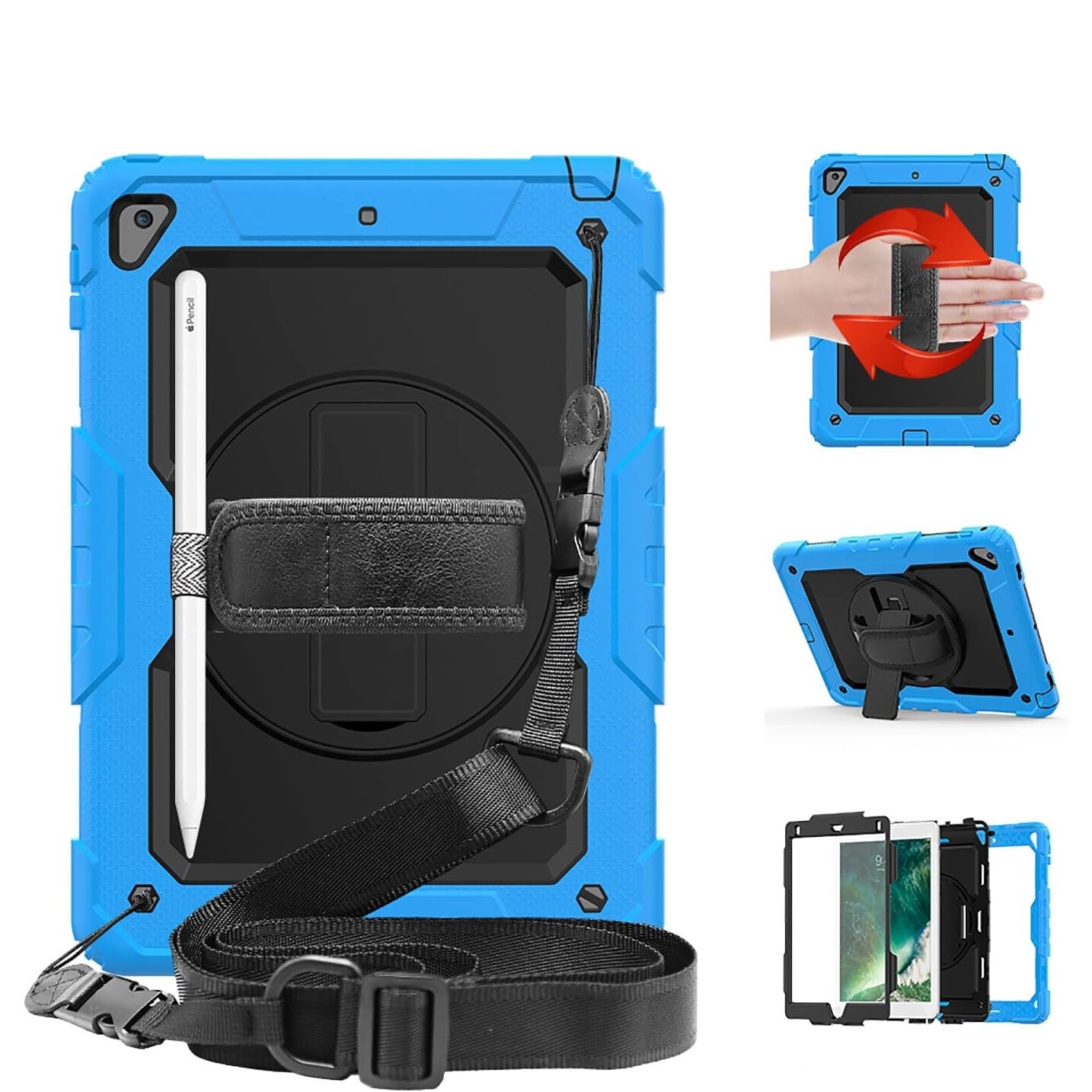 Husa tableta iPad Air 3/Pro 10.5", 3 straturi, suport rotativ 360°, albastra