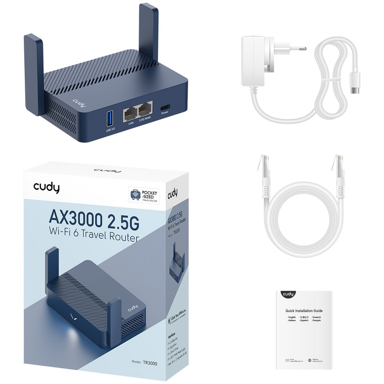 Router Wireless Cudy TR3000 Travel, AX3000, Dual-Band, Wi-Fi 6