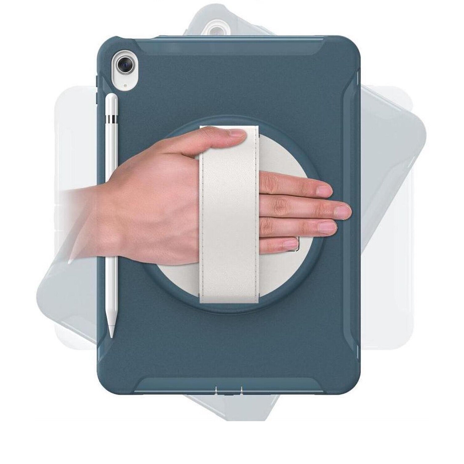 Husa pentru tableta iPad Air 3/Pro 10.5", cu suport rotativ, loc pentru stilou, albastra