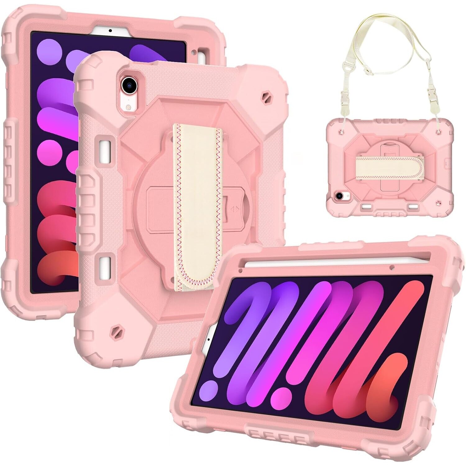 Husa pentru iPad Mini 6 8,3", roz, cu suport si curea reglabila