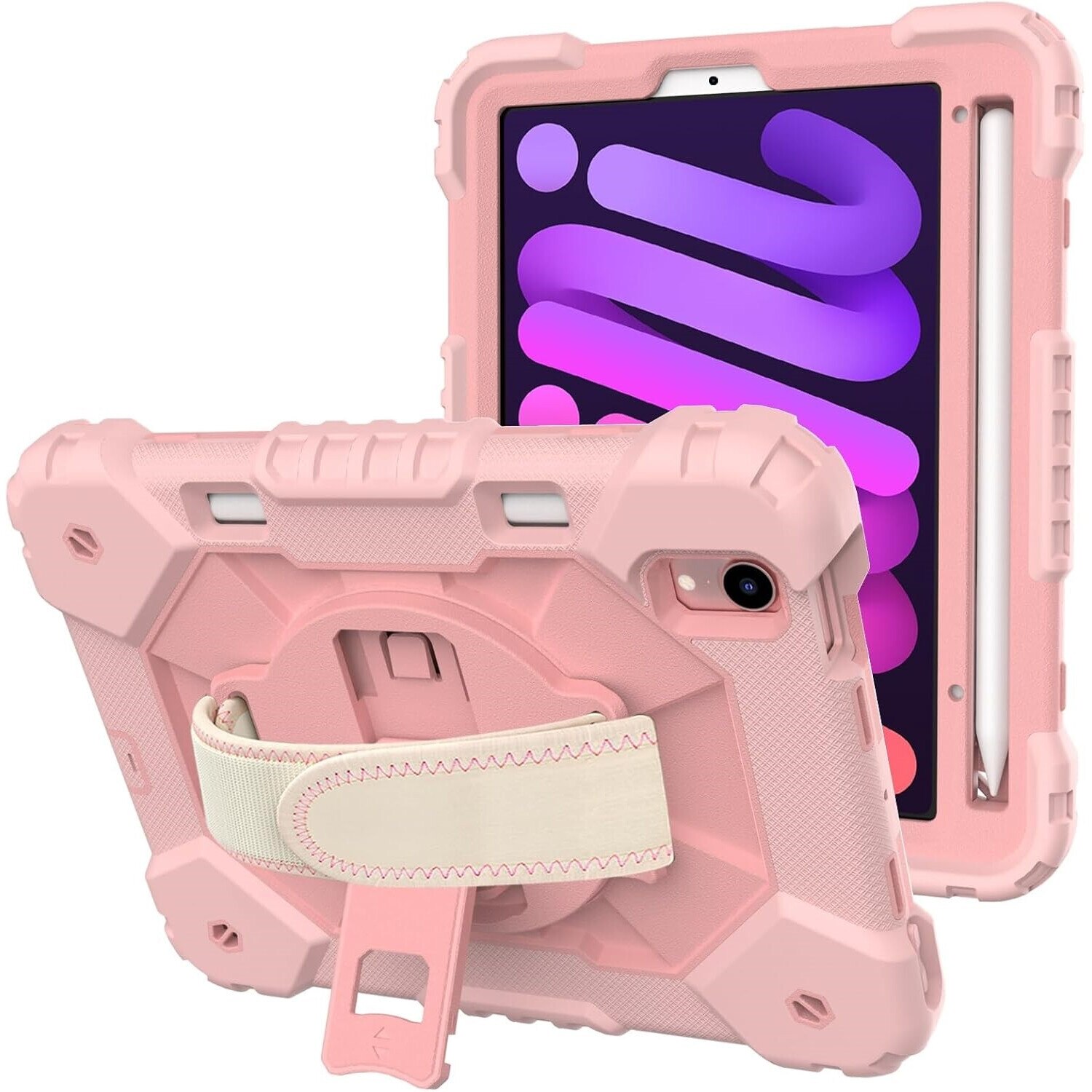 Husa pentru iPad Mini 6 8,3", roz, cu suport si curea reglabila