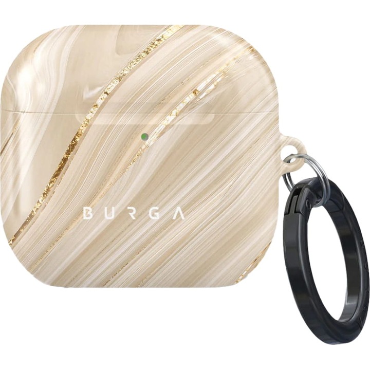 Husa Burga Full Glam Tough Case pentru Apple AirPods 4, bej si auriu