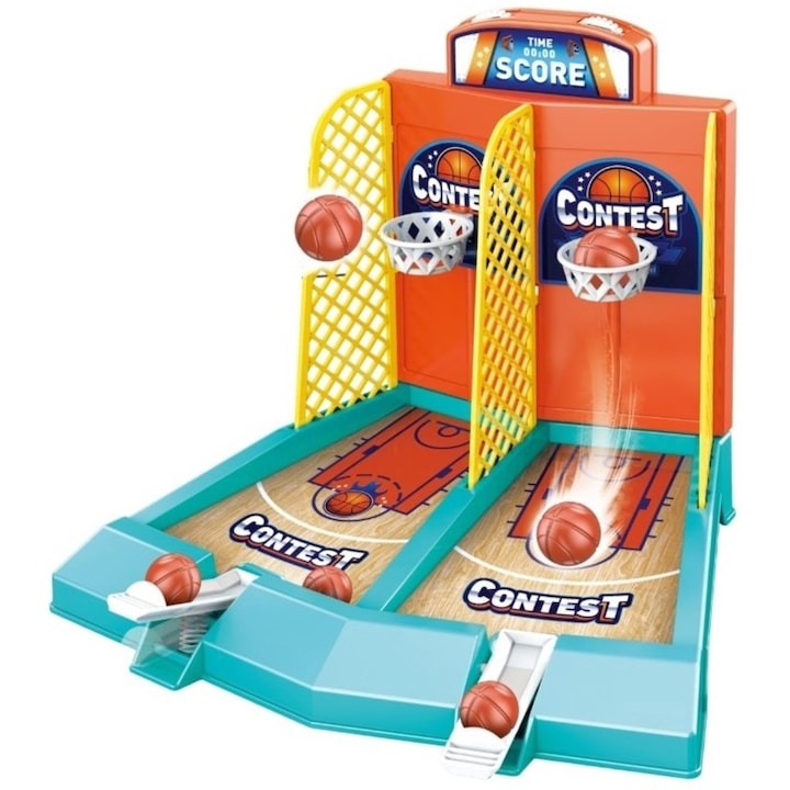 Interaktív mini kosárlabda asztali játék gyerekeknek, 2 játékos részére, 6 golyóval, 22 x 16,5 x 18,2 cm, többszínű
