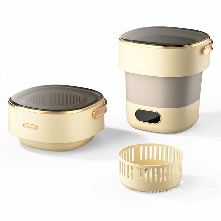 Сгъваема пералня, автоматична, 3 таймера, преносима, въртяща се, 13L, бежова