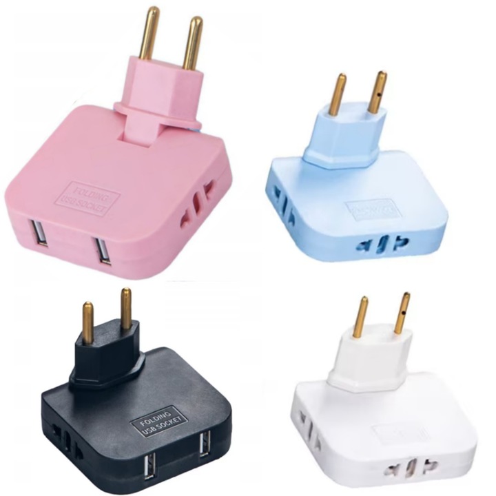 Set 4 triplu stecher versatil adaptor, rotativ 180°, potrivit pentru spatii inguste, usb, 2500W, Vanaxalife®, Multicolor