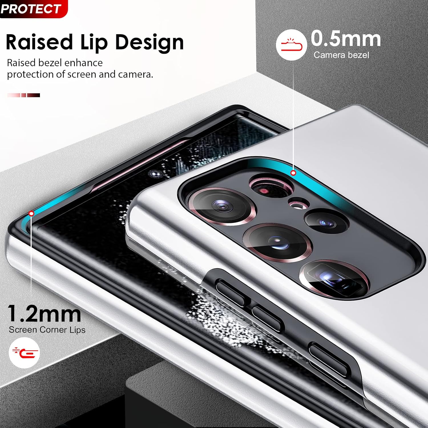 Husa de protectie pentru Samsung Galaxy S23 Ultra, Hybrid Antisoc, Kickstand, Bumper inel rotativ 360, Silver