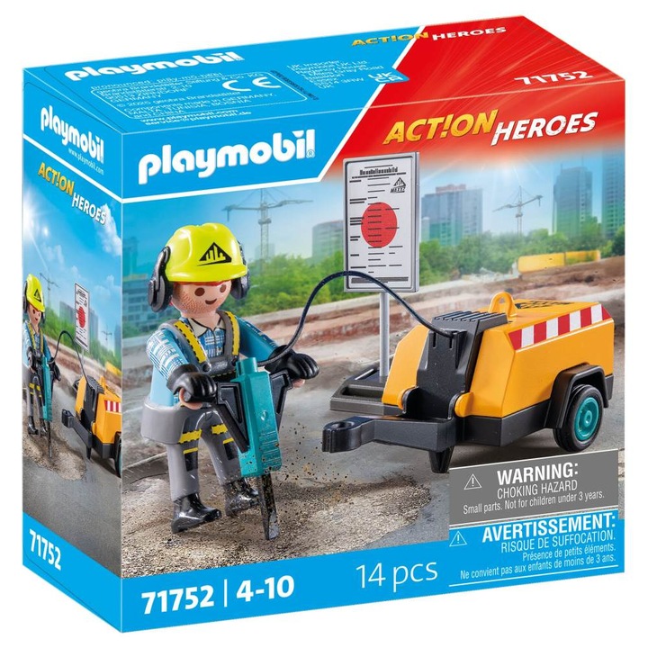 Детски комплект фигурки Playmobil Act!on Heroes - Работник с чук за разрушаване