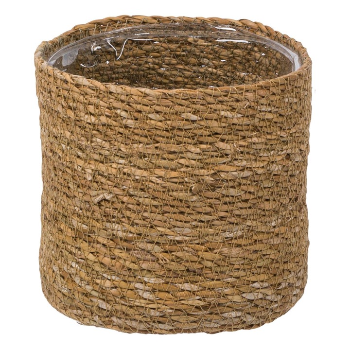 Маска за бежова сламена саксия за плетена поставка за макраме Ø16x15 см, градинска декорация, аксесоари за открито, текстилни саксии