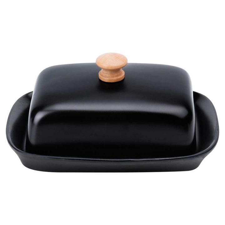 Kerámia vajas edény, Vilde, fekete, 16x12,5x7 cm, tetővel