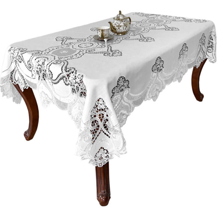 Obrus Rustikal Alb 140x220 cm cu Haft Floral, Irys