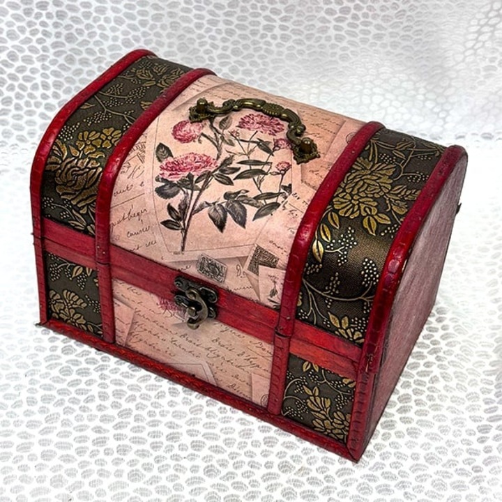 Cutie din lemn, pentru accesorii, cu aspect de cufar 22x15x14 cm, Clasic, VELVE