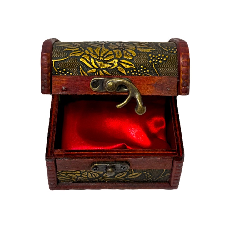 Дървена кутия, за аксесоари, с изглед на ракла, 9х7х7 см, златен принт, КАДИФЕ