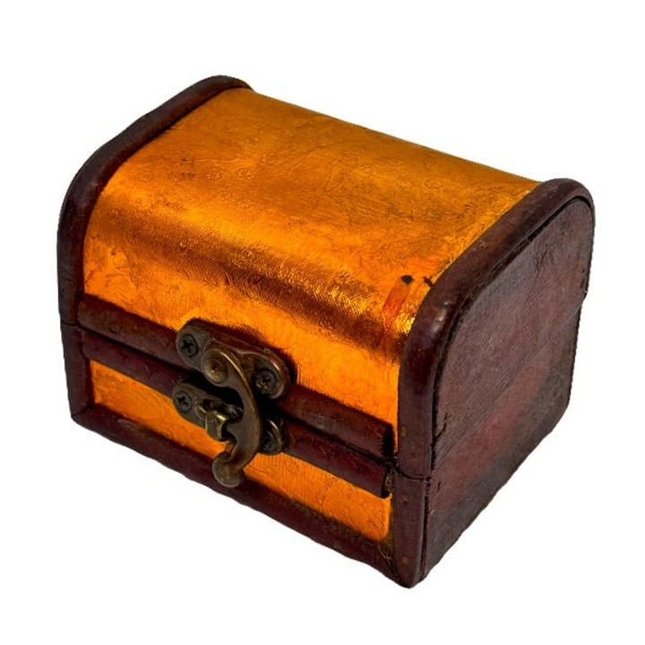 Cutie din lemn, pentru accesorii, cu aspect de cufar 9x7x7 cm, Auriu, VELVE