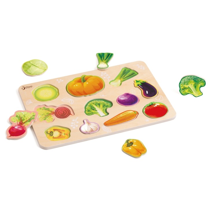 Classic World fa Montessori puzzle, 11 elemből álló készlet, 30x21x1cm, többszínű