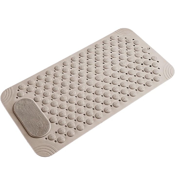 Килимче за Вана и Душ, 80 x 50 см, Противоплъзгащо Килимче с Вендузи, Дизайн с Дренажни Отвори, Масаж на Краката, Защита Против Подхлъзване, Бежово, Zippi®