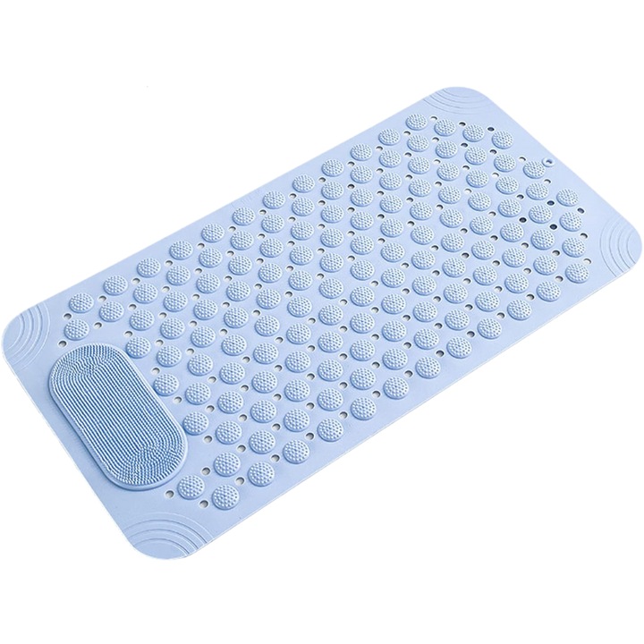 Covoras pentru Cada si Dus, 70 x 36 cm, Covoras Antiderapant cu Ventuze, Design cu Orificii de Drenaj, Masaj pentru Picioare, Protectie Anti-Alunecare, Albastru, Zippi®
