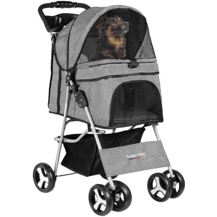 Kutya babakocsi, Kruger Meier, összecsukható, 2 kutyának, póráz, fék, tároló, 5kg, Fiat 500-hoz is